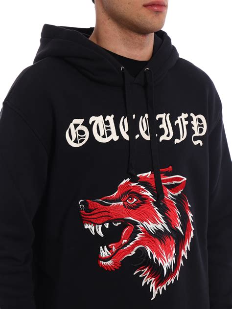 gucci wolf hood embroidered hoodie|Gucci logo.